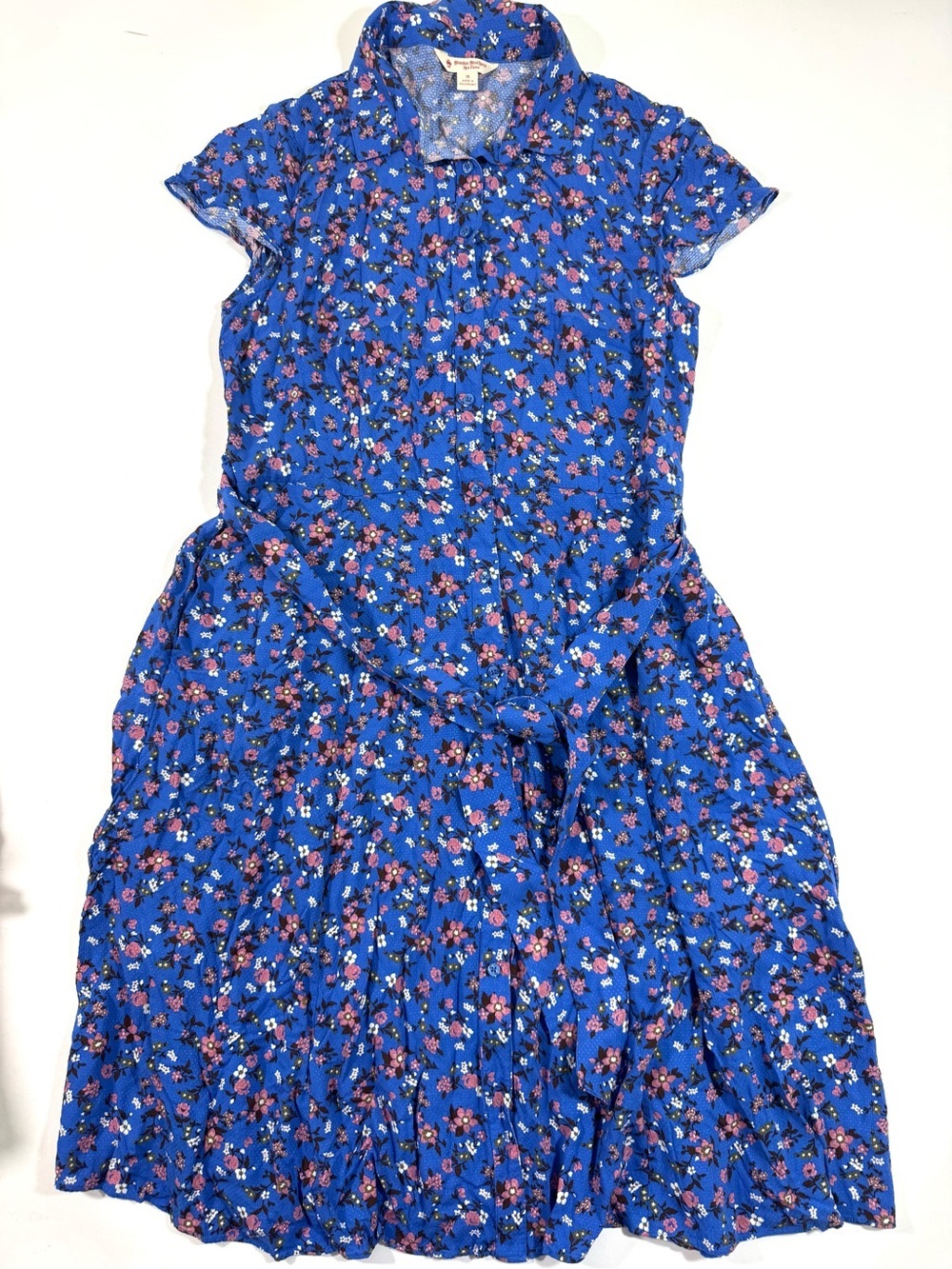 Brooks Brothers Redfleece Button Front Floral Midi Dress Blue